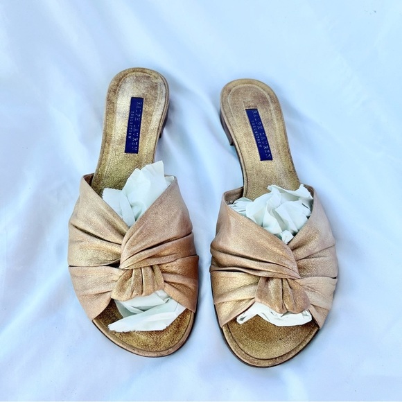 RALPH LAUREN PURPLE LABELKNOTTED GOLD LEATHER METALLIC SLIDE SANDAL SIZE 6.5